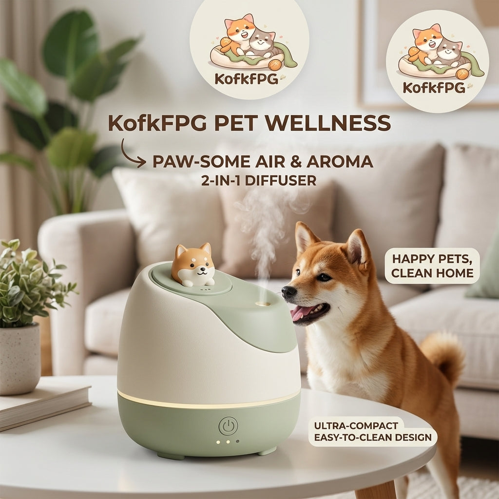 KofkFPG Cute Shiba Inu 2-in-1 Ultrasonic Humidifier & Aroma Diffuser – Whisper-Quiet Mist Maker for Essential Oils, Pet-Friendly Home Decor, Desktop Air Purifier & Fragrance Machine