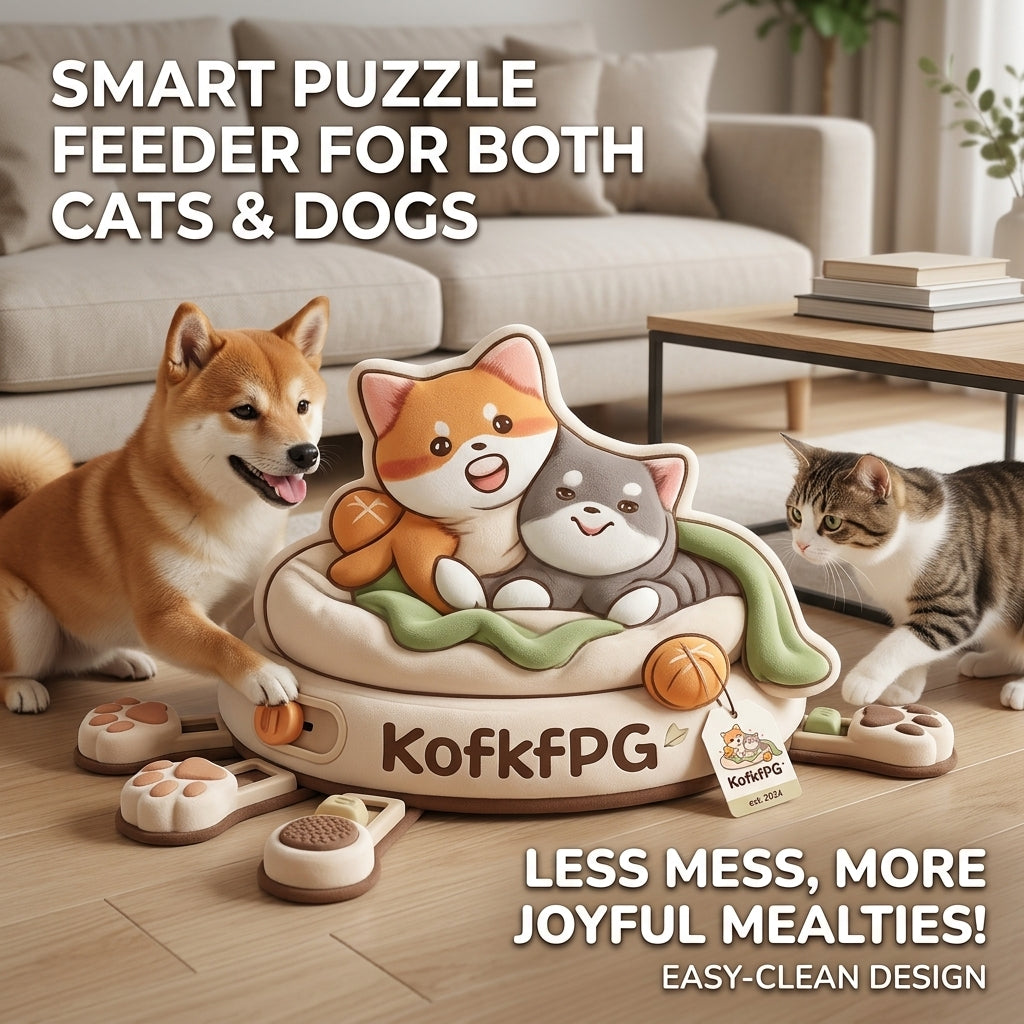 KofkfPG Smart Puzzle Feeder for Dogs & Cats – Interactive Slow Feeding Toy for Mental Stimulation, Boredom Breaker, Treat Dispensing Brain Game for Pets – Easy-Clean Design