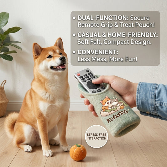 KofkFPG 2-in-1 Remote Control Holder & Pet Treat Pouch – Soft Felt Storage Organizer for Pet Owners, Multi-Functional Training Accessory, Cute Cartoon Design, Stress-Free Home Essentials